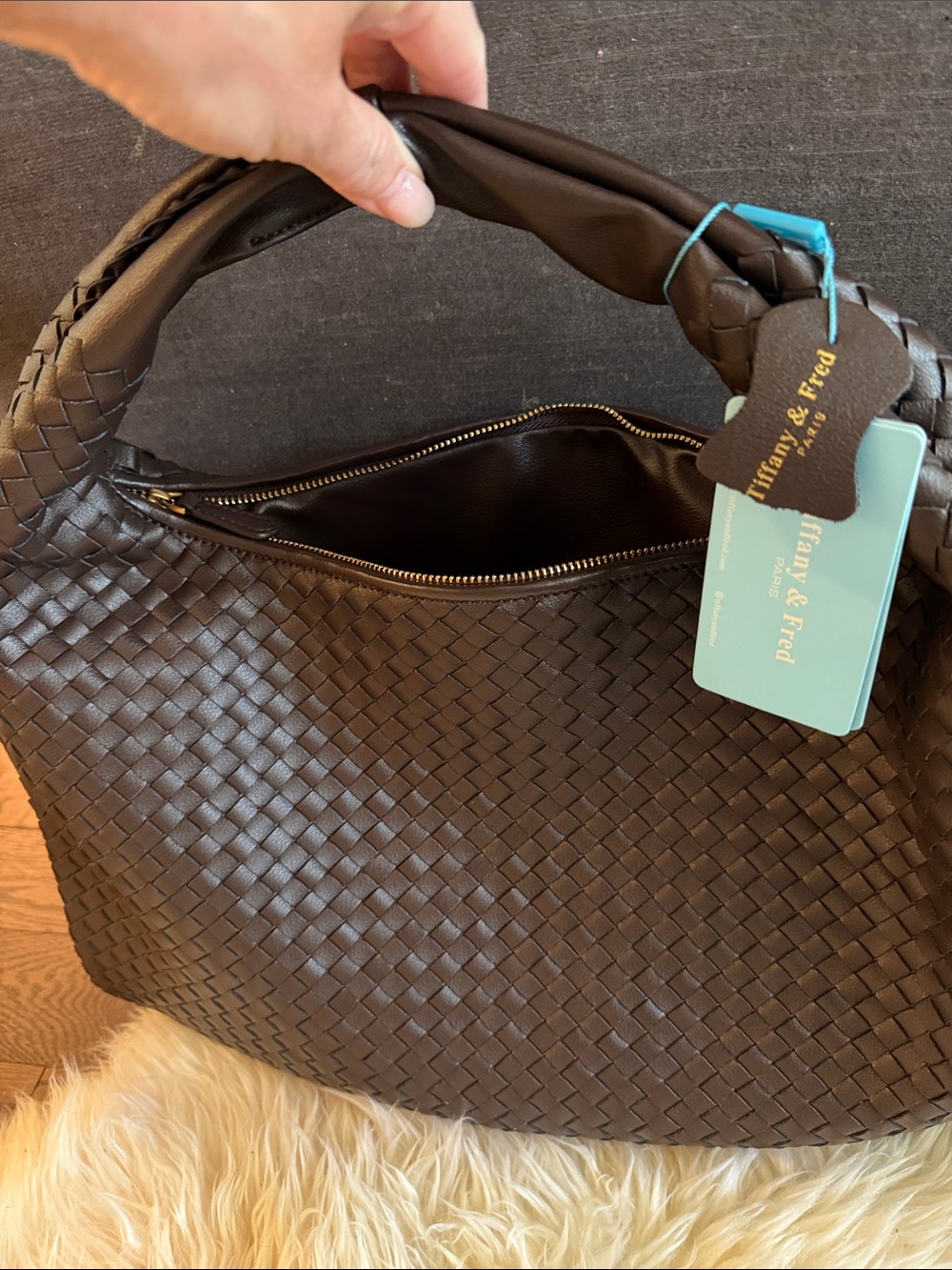 Tiffany & Fred Chocolate Brown Woven Leather Hobo